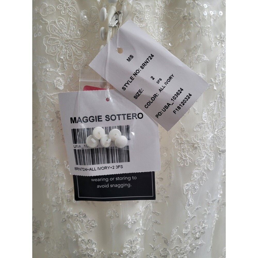 Maggie Sottero Rebecca Ingram Elora Wedding Dress Ivory Sz 2 Lace Fit Flare Gown - Picture 6 of 16